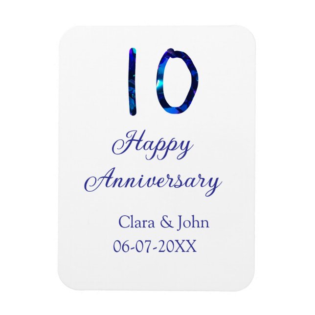 Lycklig 10-årsdagen blått glitter lägg till namn magnet (Vertikal)