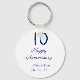 Lycklig 10-årsdagen blått glitter lägg till namn nyckelring