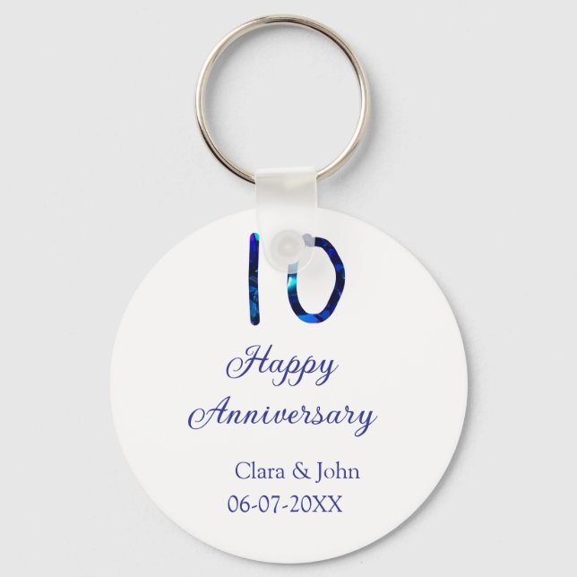 Lycklig 10-årsdagen blått glitter lägg till namn nyckelring (Framsida)