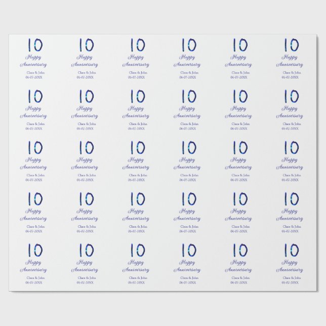 Lycklig 10-årsdagen blått glitter lägg till namn presentpapper (Platt)