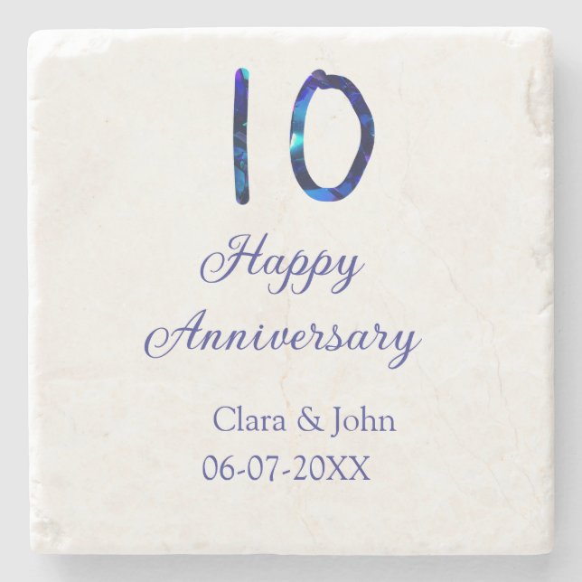 Lycklig 10-årsdagen blått glitter lägg till namn stenunderlägg (Framsidan)
