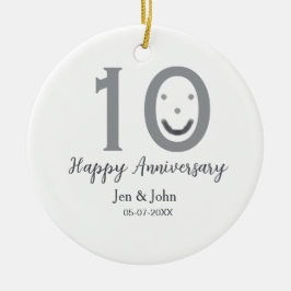Lycklig 10-årsdagen namn datum grått fold emoji julgransprydnad keramik