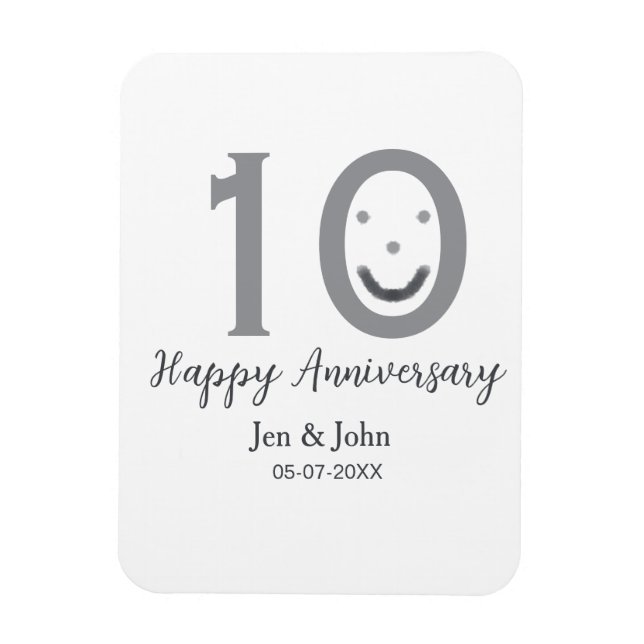 Lycklig 10-årsdagen namn datum grått fold emoji magnet (Vertikal)