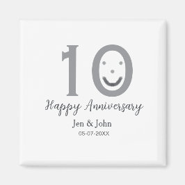 Lycklig 10-årsdagen namn datum grått fold emoji magnet