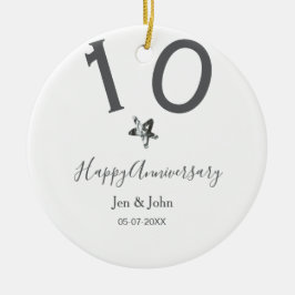 Lycklig 10-årsdagen namn datum grått metall star b julgransprydnad keramik