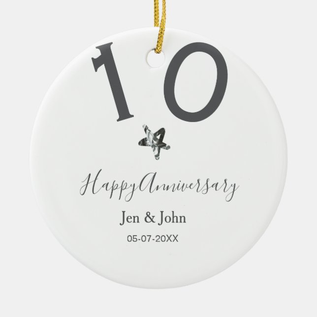 Lycklig 10-årsdagen namn datum grått metall star b julgransprydnad keramik (Framsidan)