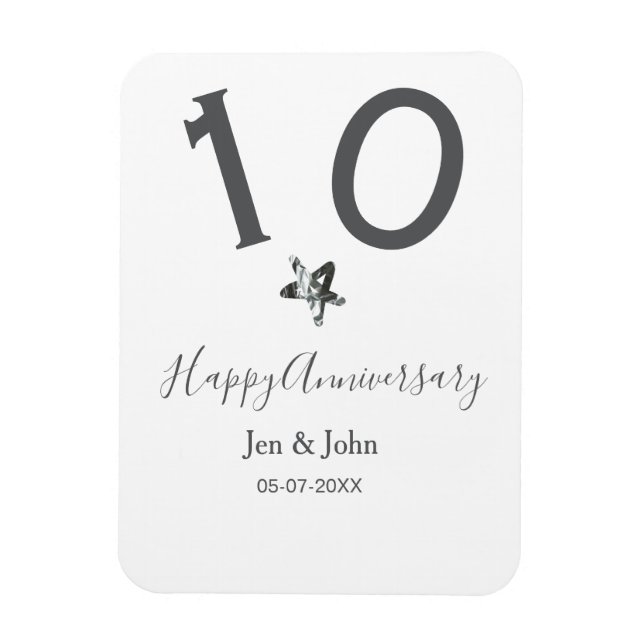 Lycklig 10-årsdagen namn datum grått metall star b magnet (Vertikal)