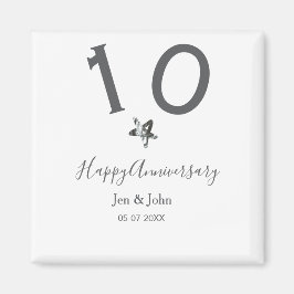 Lycklig 10-årsdagen namn datum grått metall star b magnet