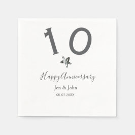 Lycklig 10-årsdagen namn datum grått metall star b pappersservett