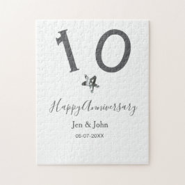 Lycklig 10-årsdagen namn datum grått metall star b pussel