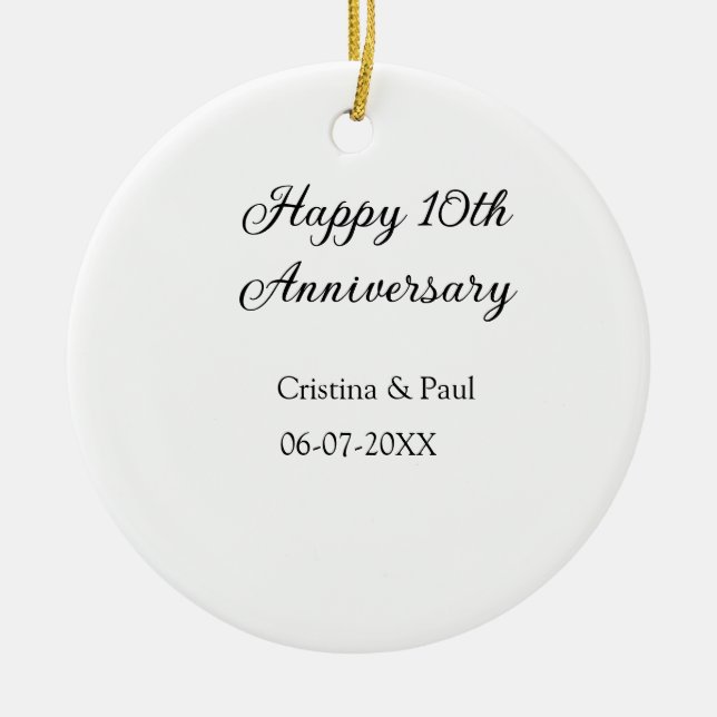 Lycklig 10-årsjubileum: ett minimum bröllop namn julgransprydnad keramik (Framsidan)