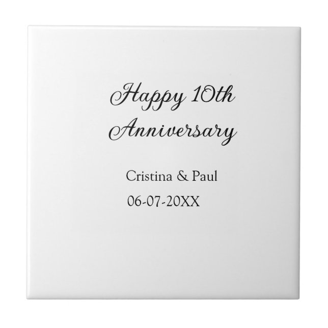 Lycklig 10-årsjubileum: ett minimum bröllop namn kakelplatta (Framsidan)