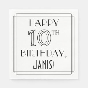 LYCKLIG 10:E BIRTHDAY; Art Deco Stil; anpassat nam Pappersservett