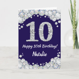 Lycklig 10:e födelsedag Blått och Silver Glitter Kort