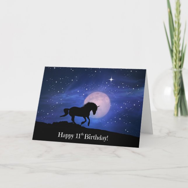 Lycklig 11:e födelsedag Magic Unicorn Card Kort (Framsida)