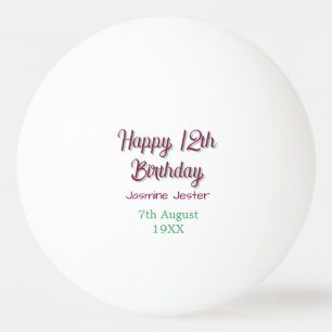 lycklig 12-årsdag grön rosa namn datum enkel pingisboll