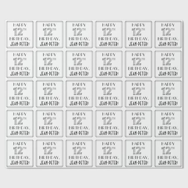 LYCKLIG 12:E BIRTHDAY; Art Deco Stil; Anpassat nam Presentpapper (Seam)