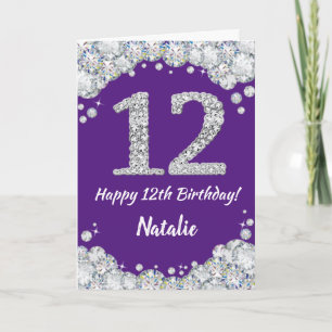Lycklig 12:e födelsedag Lila och Silver Glitter-ko Kort