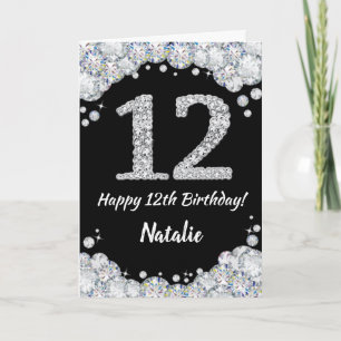 Lycklig 12:e födelsedag, svart- och Silver-Glitter Kort
