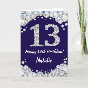 Lycklig 13:e födelsedag Blått och Silver Glitter Kort