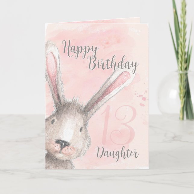 Lycklig 13:e födelsedag: Watercolor Bunny Kort (Framsida)