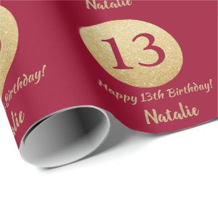 Lycklig 13:e födelsedagen Burgundy Red och Guld Gl Presentpapper