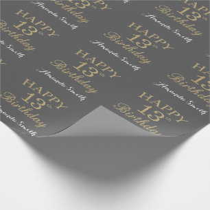 Lycklig 13:e födelsedagen Guld Glitter och Grått Presentpapper