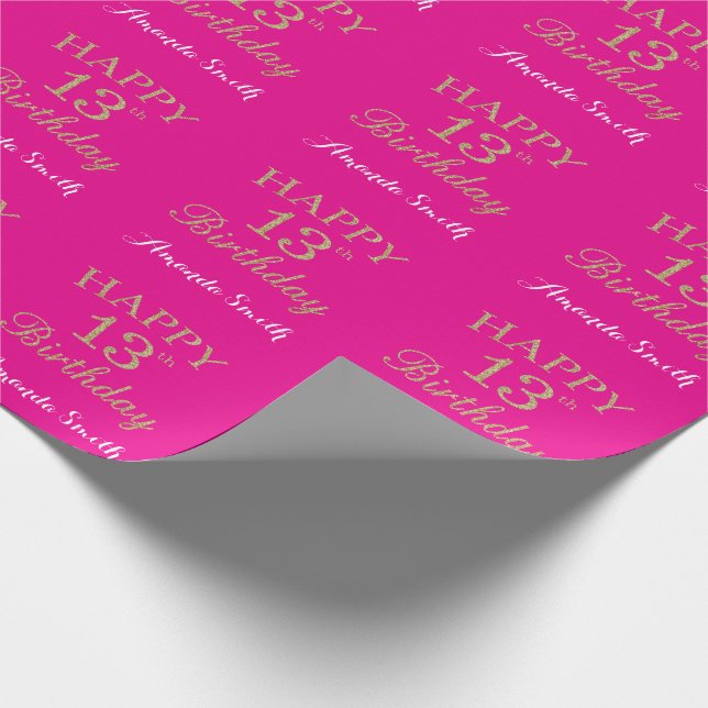 Lycklig 13:e födelsedagen Guld Glitter och Shock r Presentpapper (Hörn)