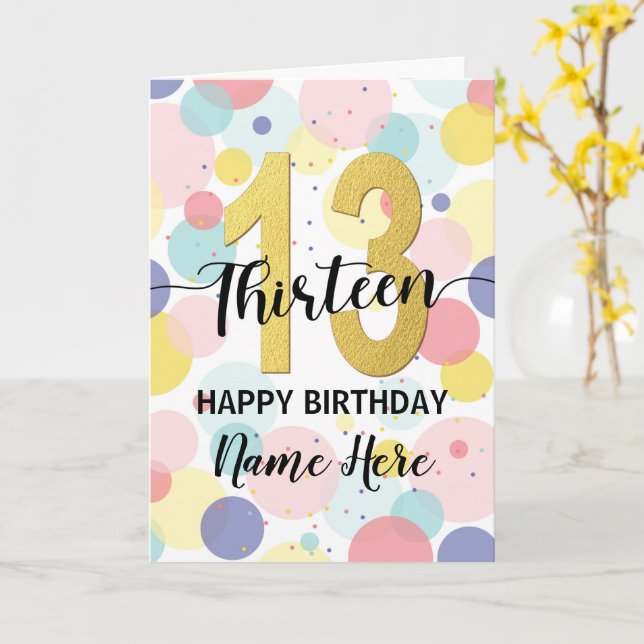 Lycklig 13:e födelsedagen: Pastel Rainbow och Guld Kort (Gul blomma)