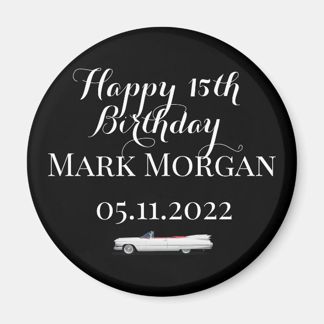 Lycklig 15-årsdagarspartiet föredrar svart vitt magnet (Framsidan)