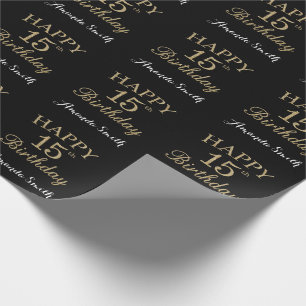 Lycklig 15:e födelsedag Guld Glitter Wrapping Papp Presentpapper