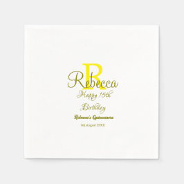 Lycklig 15: e födelsedag gult lägg till namn monog pappersservett
