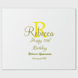 Lycklig 15: e födelsedag gult lägg till namn monog presentpapper