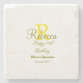 Lycklig 15: e födelsedag gult lägg till namn monog stenunderlägg