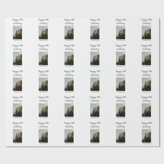 Lycklig 15:e födelsedag lägger till namn fototext  presentpapper (Platt)