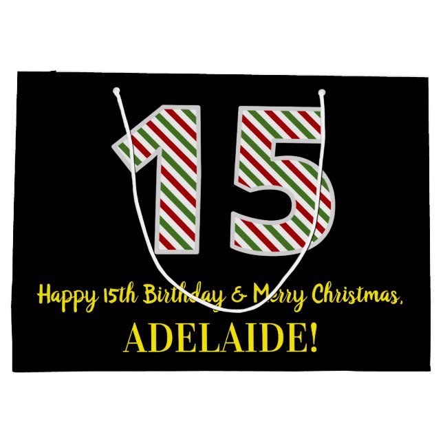 Lycklig 15:e födelsedag och God jul, eget namn (Baksidan)