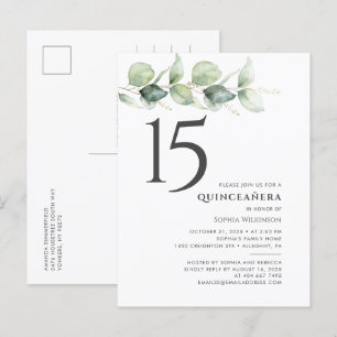 Lycklig 15:e födelsedagen Quinceanera Eucalyptus L Inbjudan Vykort
