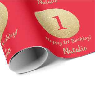 Lycklig 15:e födelsedagen: Röd och Guld Glitter Presentpapper