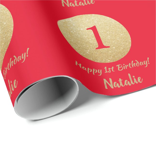 Lycklig 15:e födelsedagen: Röd och Guld Glitter Presentpapper (Rullad Hörn)