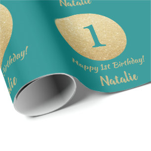 Lycklig 15:e födelsedagen Teal och Guld Glitter Presentpapper