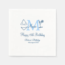 Lycklig 15: e födelsedagsblått lägg till namn mono pappersservett