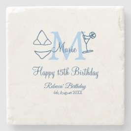 Lycklig 15: e födelsedagsblått lägg till namn mono stenunderlägg
