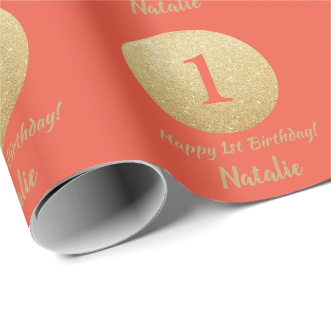 Lycklig 15:e födelsedagskorallen Orange och Guld G Presentpapper (Rullad Hörn)