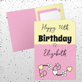 Lycklig 16-årsdag namn rosa gult kort