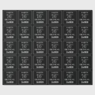 LYCKLIG 16:E BIRTHDAY; Art Deco Stil med eget namn Presentpapper