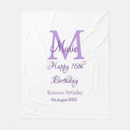 Lycklig 16:e födelsedag lila lägg till namn monogr fleecefilt