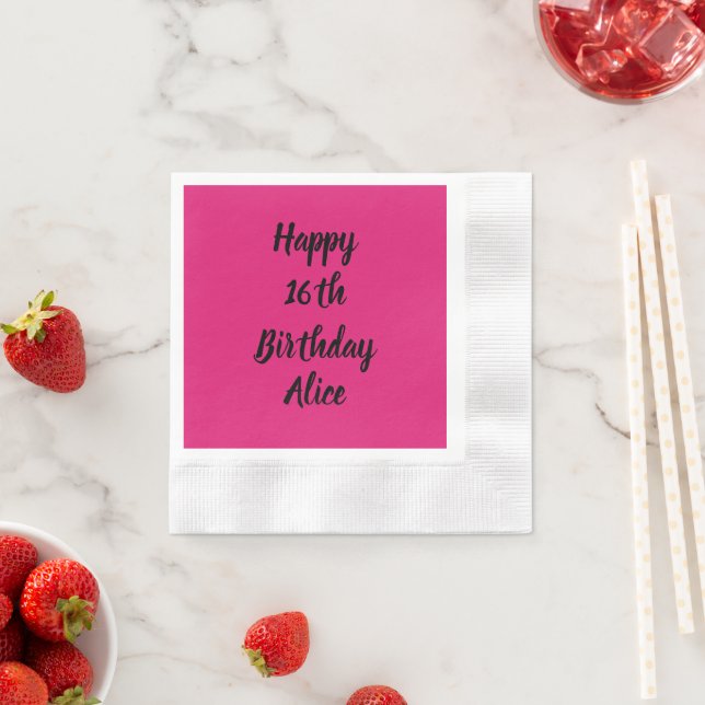 Lycklig 16:e födelsedag, Rosa, svart, eget namn Gi Pappersservett (Insitu)