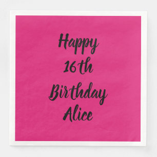 Lycklig 16:e födelsedag, Rosa, svart, eget namn Gi Pappersservett