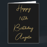 Lycklig 16:e födelsedag Sexton anpassade namn Guld Kort<br><div class="desc">Designad med den gyllene gultens textmall för Lycklig sextonde födelsedag med en anpassad namnmall som du kan redigera för att anpassa och även för anpassningsbar färg bakgrund!</div>