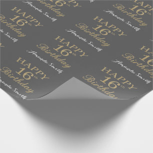 Lycklig 16:e födelsedagen Guld Glitter och Grått Presentpapper